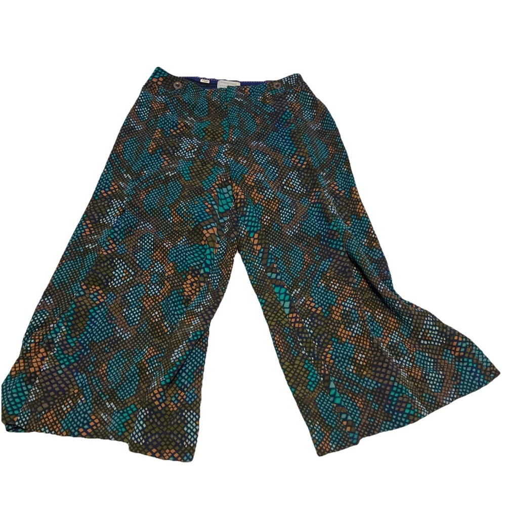 Anthropologie The Essential Culotte Teal Mosaic Snakeskin Print Wide Leg Pants 0